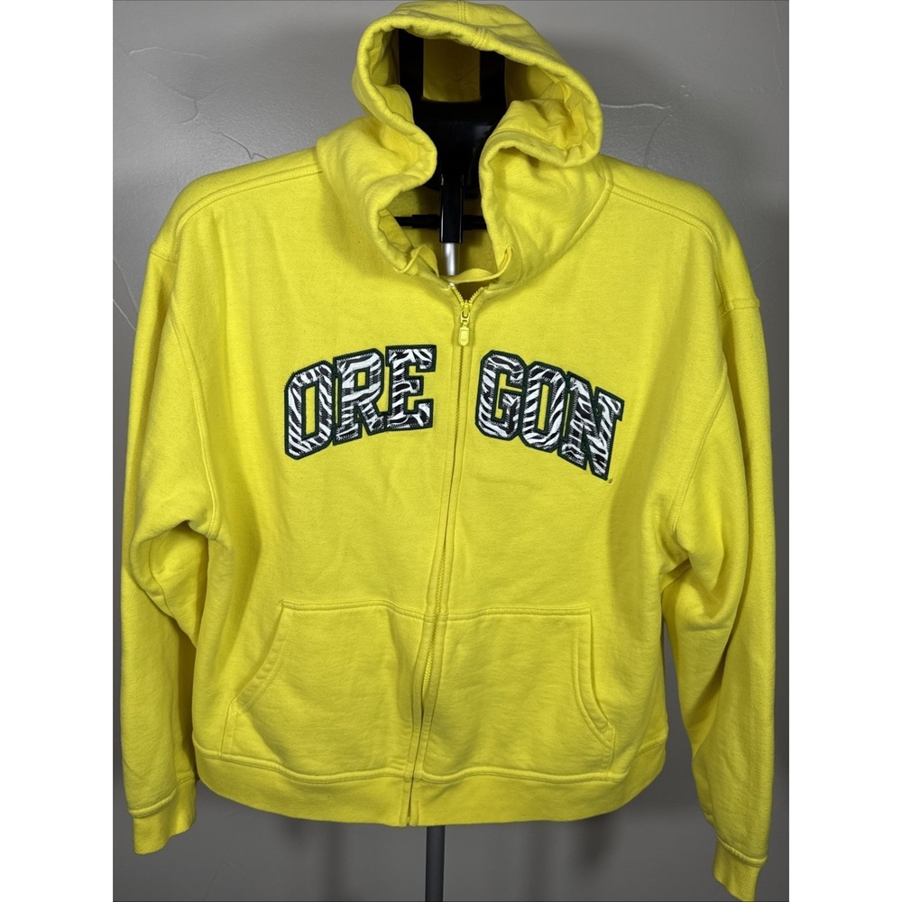 Oregon Ducks Hoodie Sweatshirt  Large Yellow Champion Full Zip Jansport